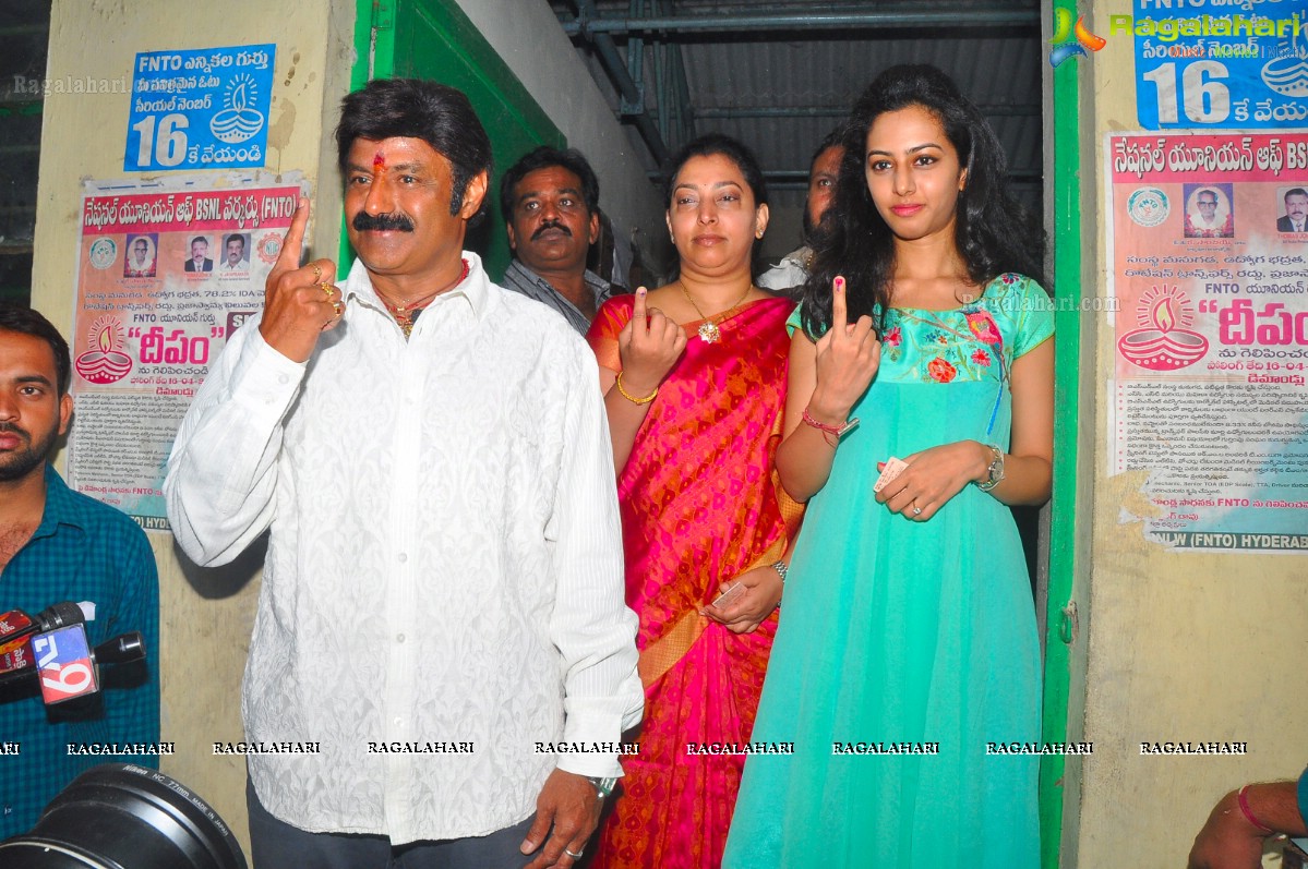 Balakrishna-Nagarjuna casts their votes at Filmnagar Club, Hyderabad	