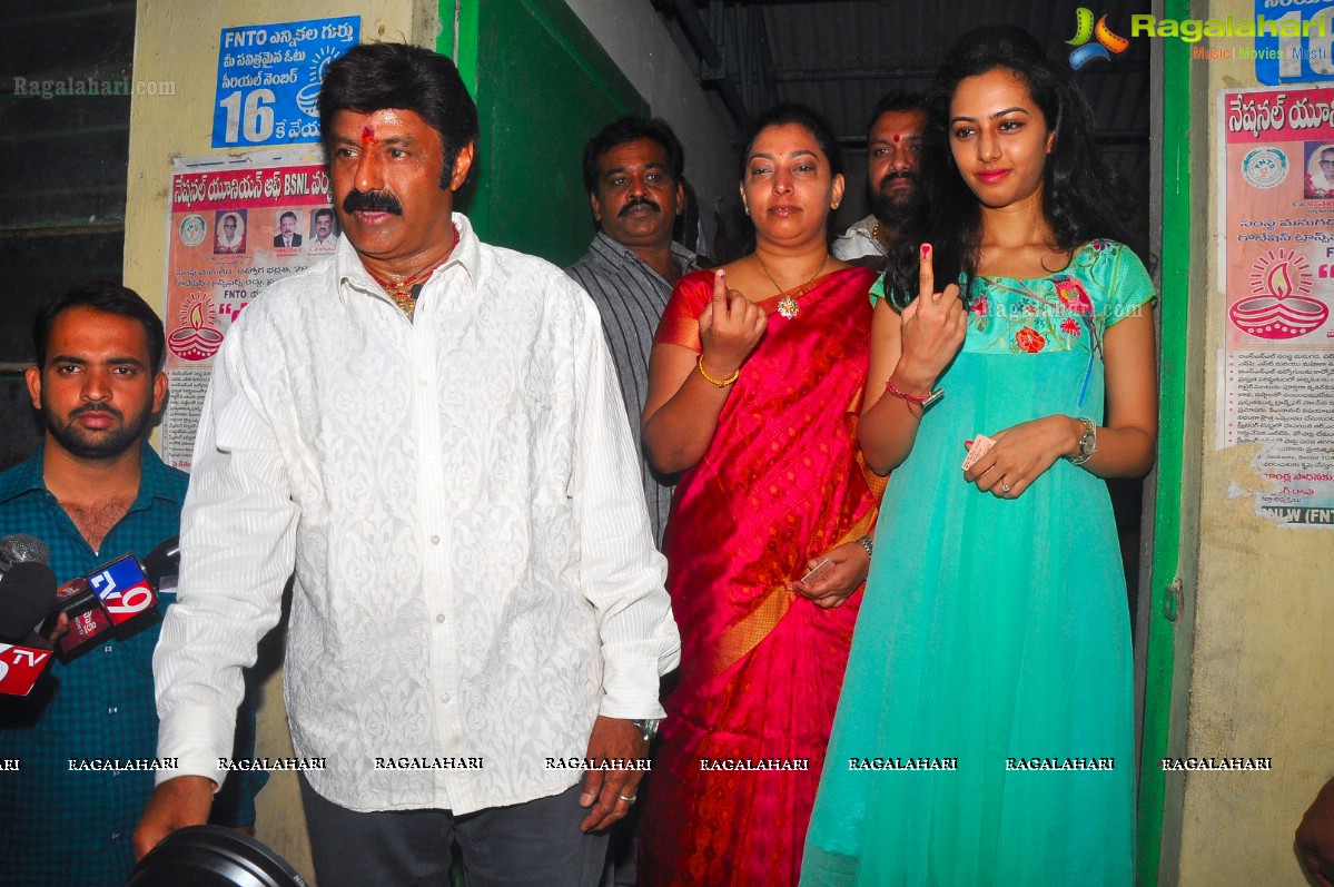 Balakrishna-Nagarjuna casts their votes at Filmnagar Club, Hyderabad	