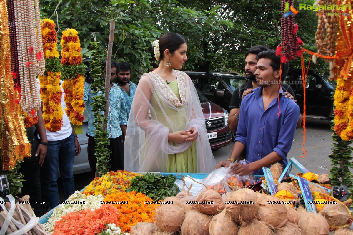 Raashi Khanna fund raising for Memu Saitham at Filmnagar Temple, Hyderabad