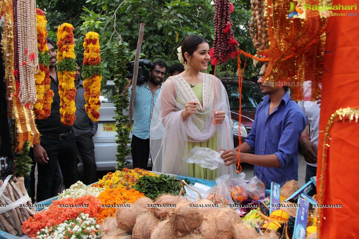 Raashi Khanna fund raising for Memu Saitham at Filmnagar Temple, Hyderabad