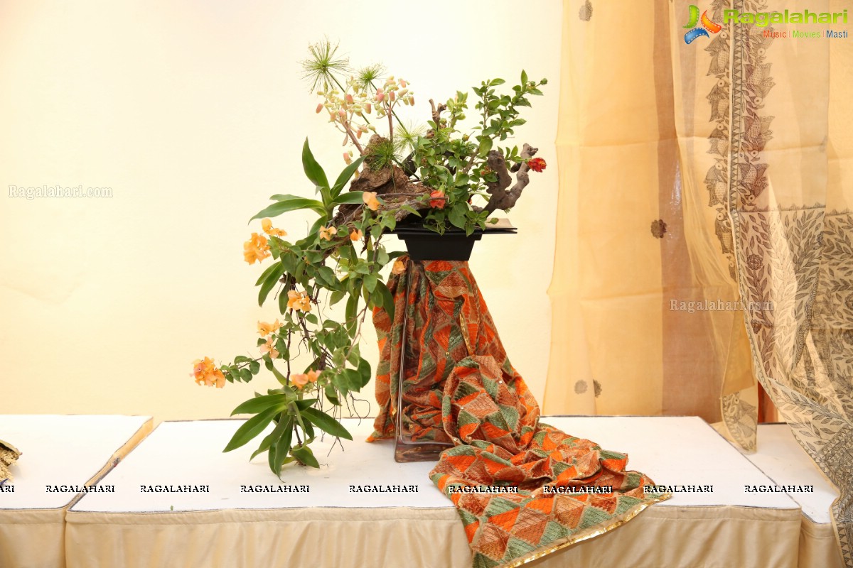 Vimala Narasimhan launches Blooms & Looms-A Weave of Ikebana & Saris at Saptaparni