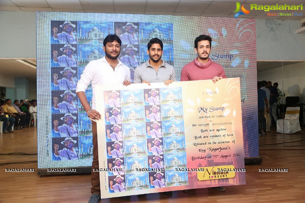 Naga Chaitanya and Akhil launches Nagarjuna's Birthday Stamp