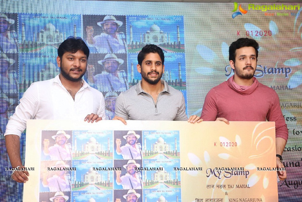 Naga Chaitanya and Akhil launches Nagarjuna's Birthday Stamp