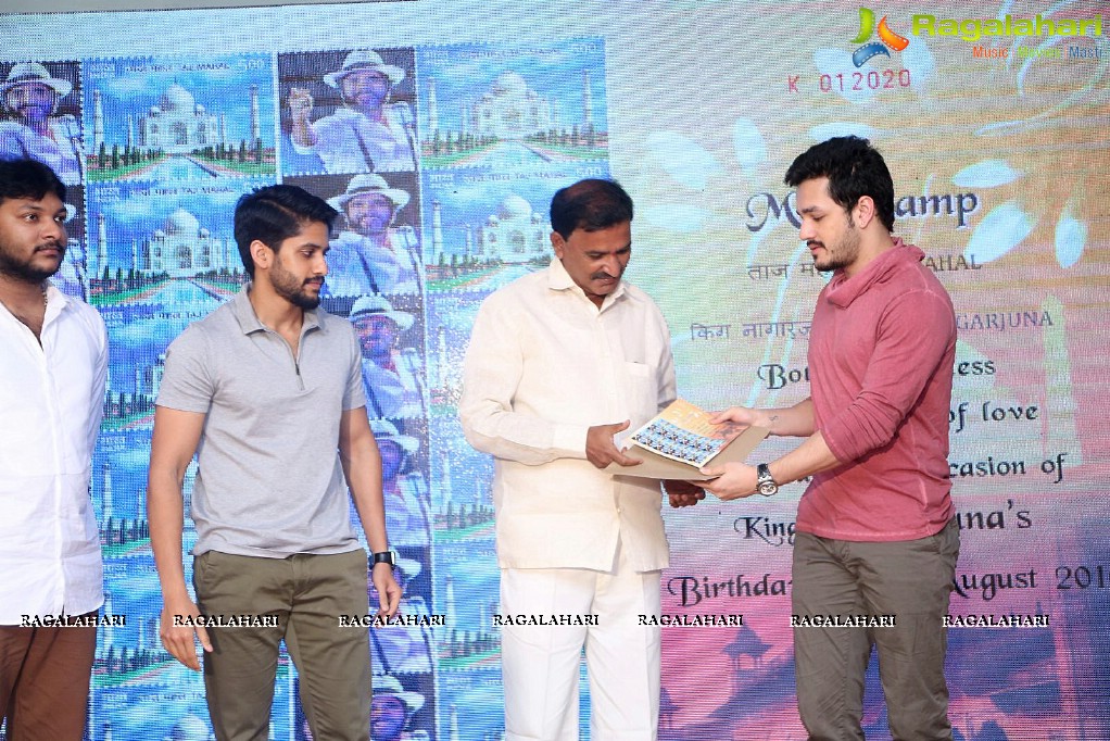 Naga Chaitanya and Akhil launches Nagarjuna's Birthday Stamp