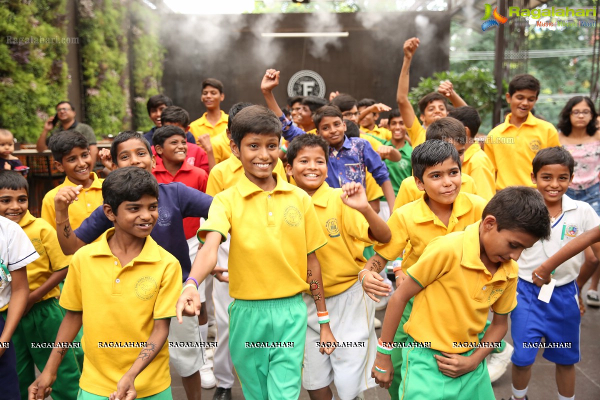 Vijay Deverakonda at Independence Day Celebrations with Kids from Valmiki Foundation at Farzi Cafe