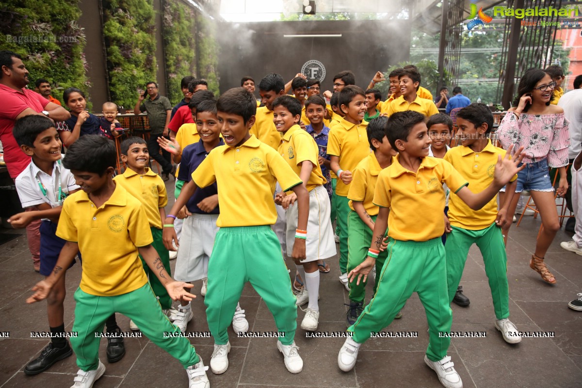 Vijay Deverakonda at Independence Day Celebrations with Kids from Valmiki Foundation at Farzi Cafe