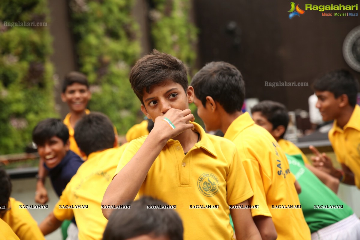 Vijay Deverakonda at Independence Day Celebrations with Kids from Valmiki Foundation at Farzi Cafe