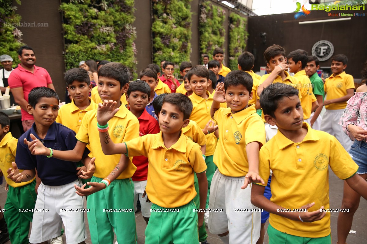 Vijay Deverakonda at Independence Day Celebrations with Kids from Valmiki Foundation at Farzi Cafe