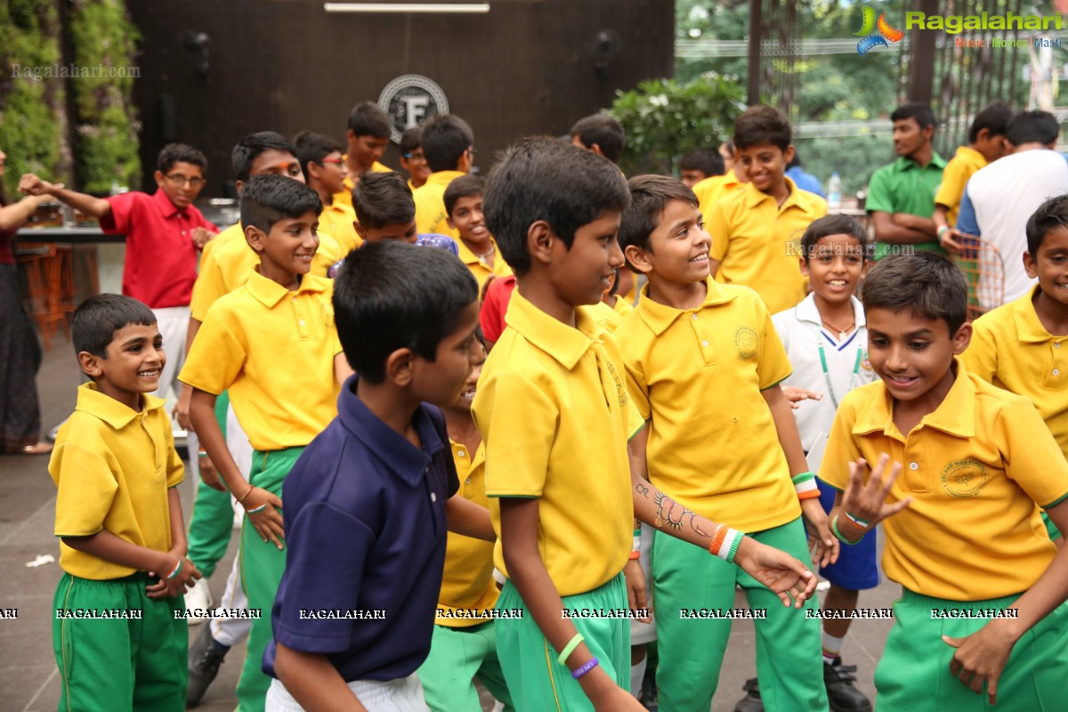 Vijay Deverakonda at Independence Day Celebrations with Kids from Valmiki Foundation at Farzi Cafe