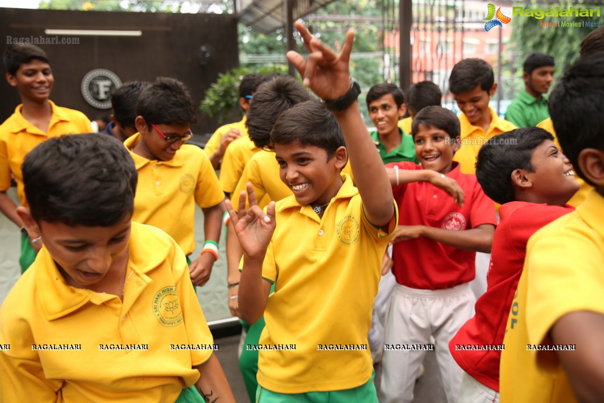 Vijay Deverakonda at Independence Day Celebrations with Kids from Valmiki Foundation at Farzi Cafe