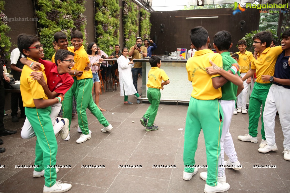 Vijay Deverakonda at Independence Day Celebrations with Kids from Valmiki Foundation at Farzi Cafe