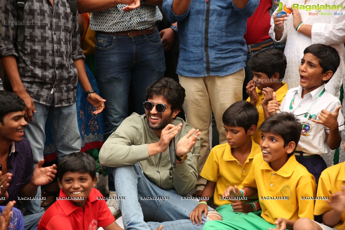 Vijay Deverakonda at Independence Day Celebrations with Kids from Valmiki Foundation at Farzi Cafe