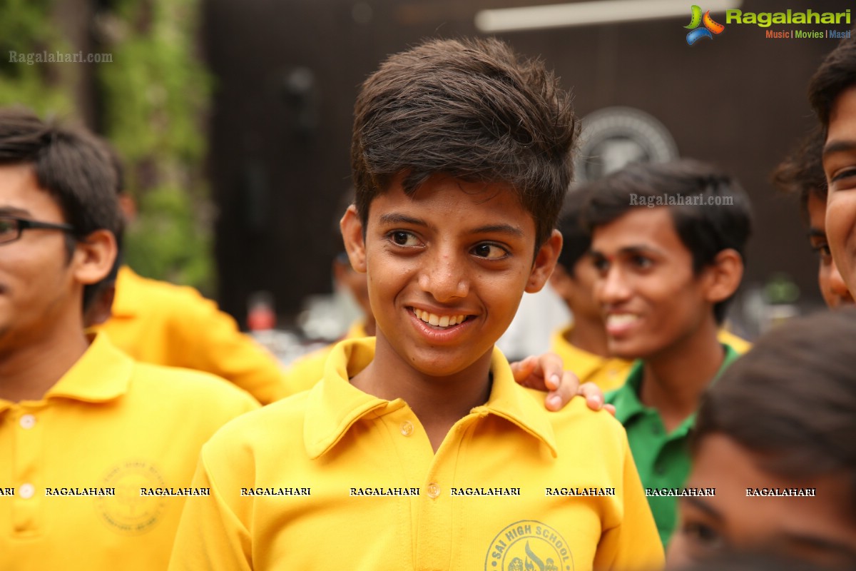 Vijay Deverakonda at Independence Day Celebrations with Kids from Valmiki Foundation at Farzi Cafe