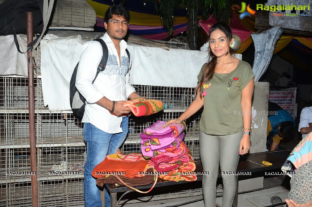 Sri Reddy (Aaptha Trust Director) distributes Blankets for Orphans at Sai Baba Temple, Punjagutta, Hyderabad