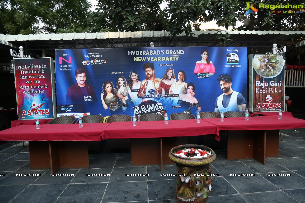 Revanth and Hamsa Nandini Unveil Bang Bang New Year Celebrations Poster @ Hotel 2 States in Jubilee Hills