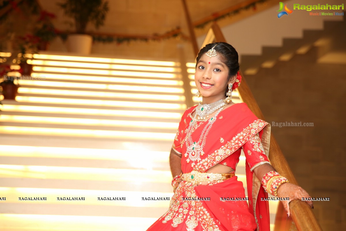 Kaushika Kondragunta’s Magnificent Half Saree Ceremony at Hotel Trident, Madhapur