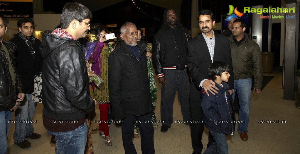 Ilaiyaraaja and Yuvan Shankar Raja arriving in Newark International Airport
