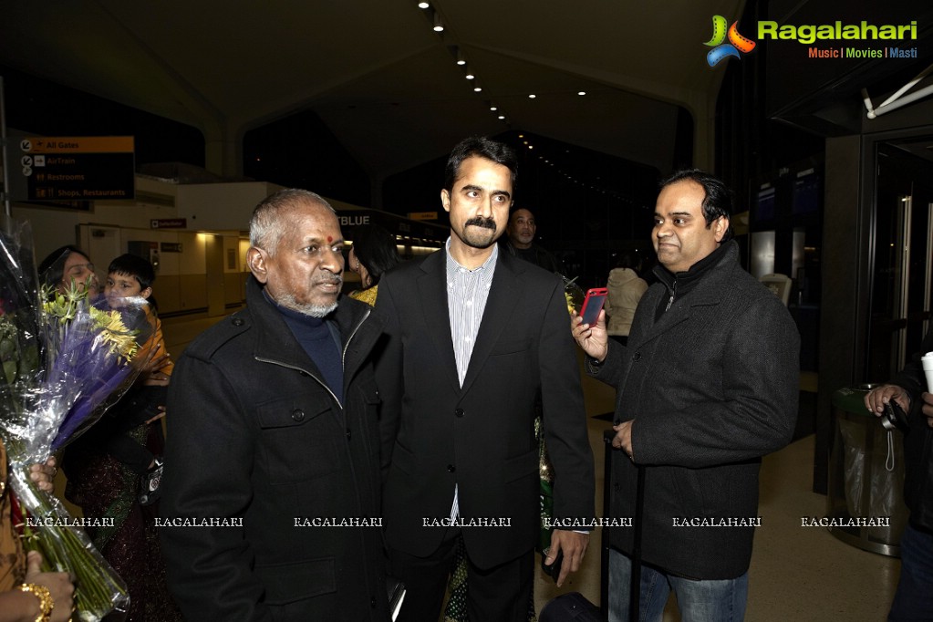 Ilaiyaraaja and Yuvan Shankar Raja arriving in Newark International Airport