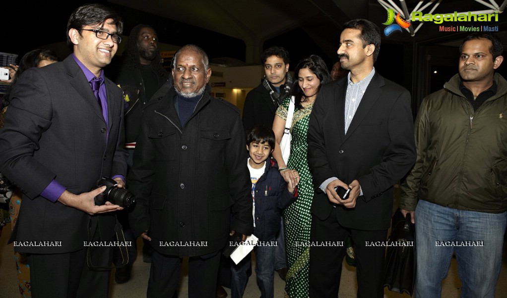 Ilaiyaraaja and Yuvan Shankar Raja arriving in Newark International Airport