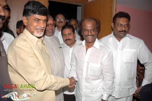 Rajinikanth, Chandrababu Naidu watched Shivaji Preview @ Prasad labs