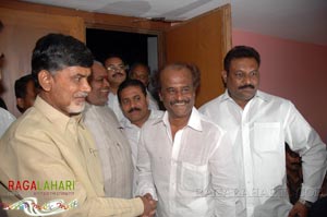 Rajinikanth, Chandrababu Naidu watched Shivaji Preview @ Prasad labs