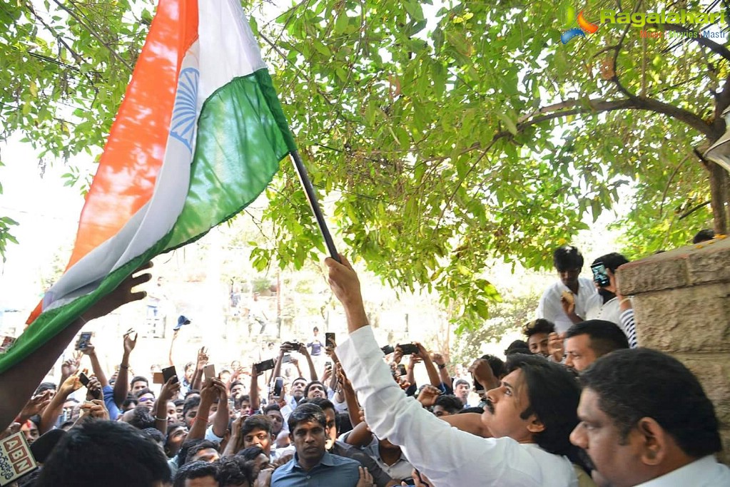 Pawan Kalyan Flag Hoisting at Jana Sena Party Office