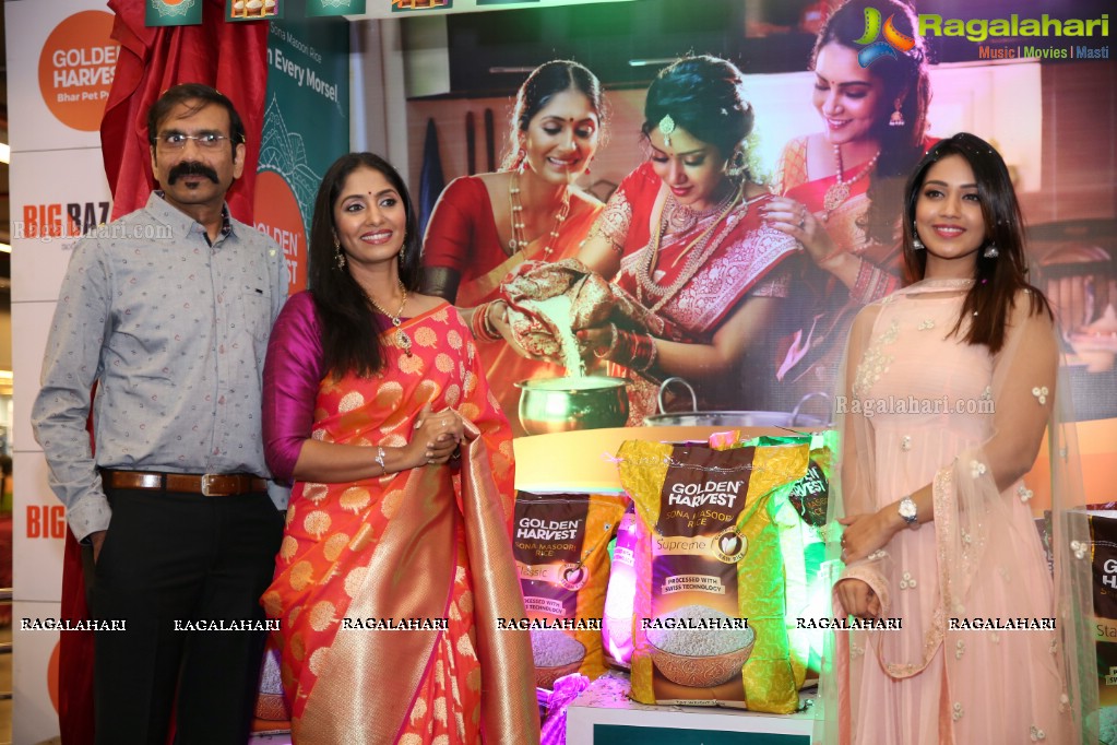 Launch of Golden Harvest Sona Masuri Rice at Big Bazaar by Anchor Jhansi and Miss India UAE Nivetha