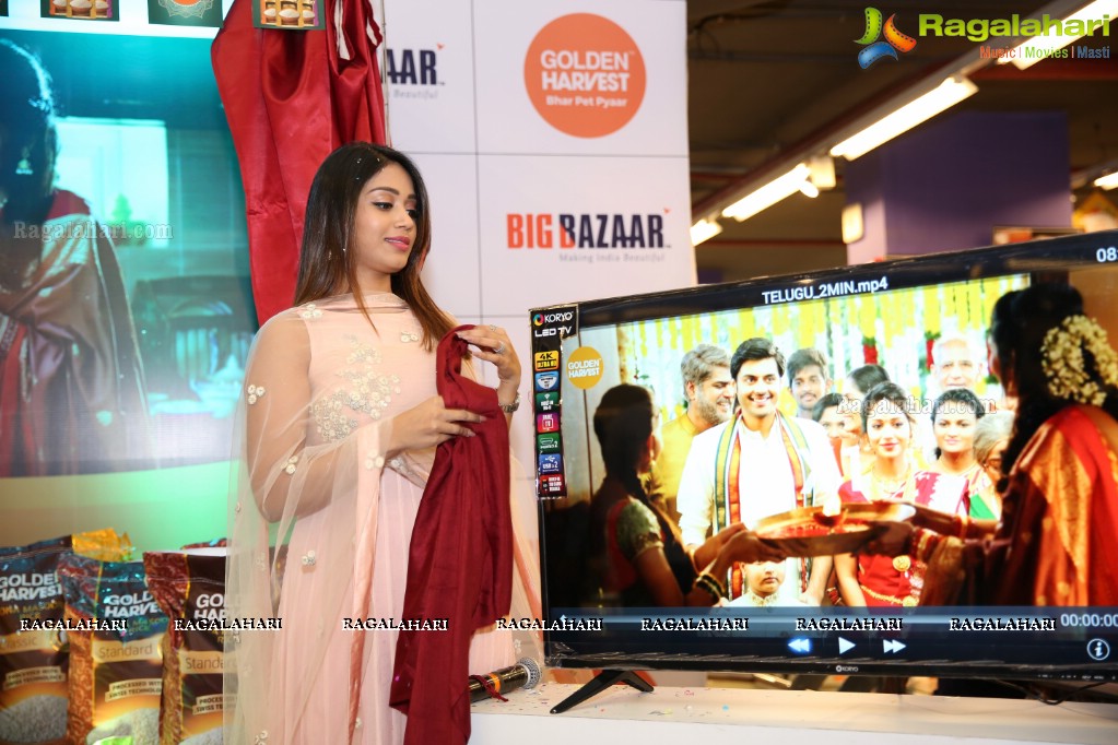 Launch of Golden Harvest Sona Masuri Rice at Big Bazaar by Anchor Jhansi and Miss India UAE Nivetha