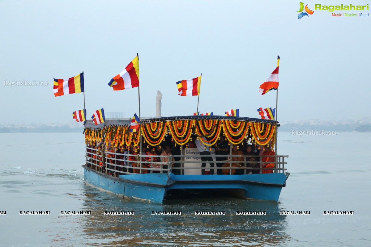 Procession Of Buddhist Monks & Followers From Hussain Sagar Lake To Mahendra Hills, Secunderabad