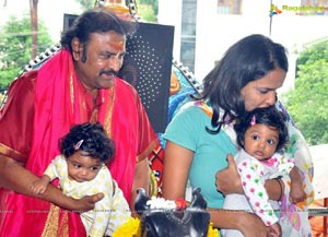 Mohan Babu Guru Purnima Special Pooja with his grand daughters Ariaana and Viviana