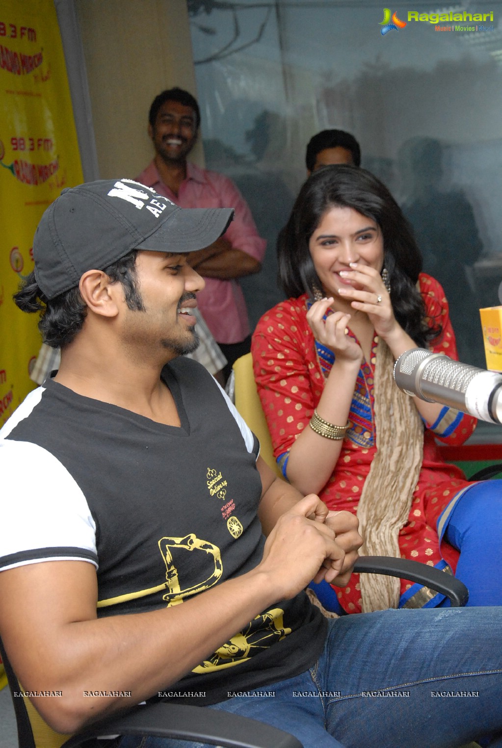 Manchu Manoj and Deeksha Seth at Radio Mirchi Studios, Hyderabad