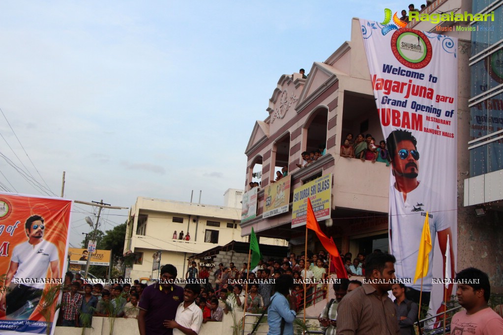 Nagarjuna inaugurates Shubam Multi Cuisine Restaurant at Karmanghat, Hyderabad