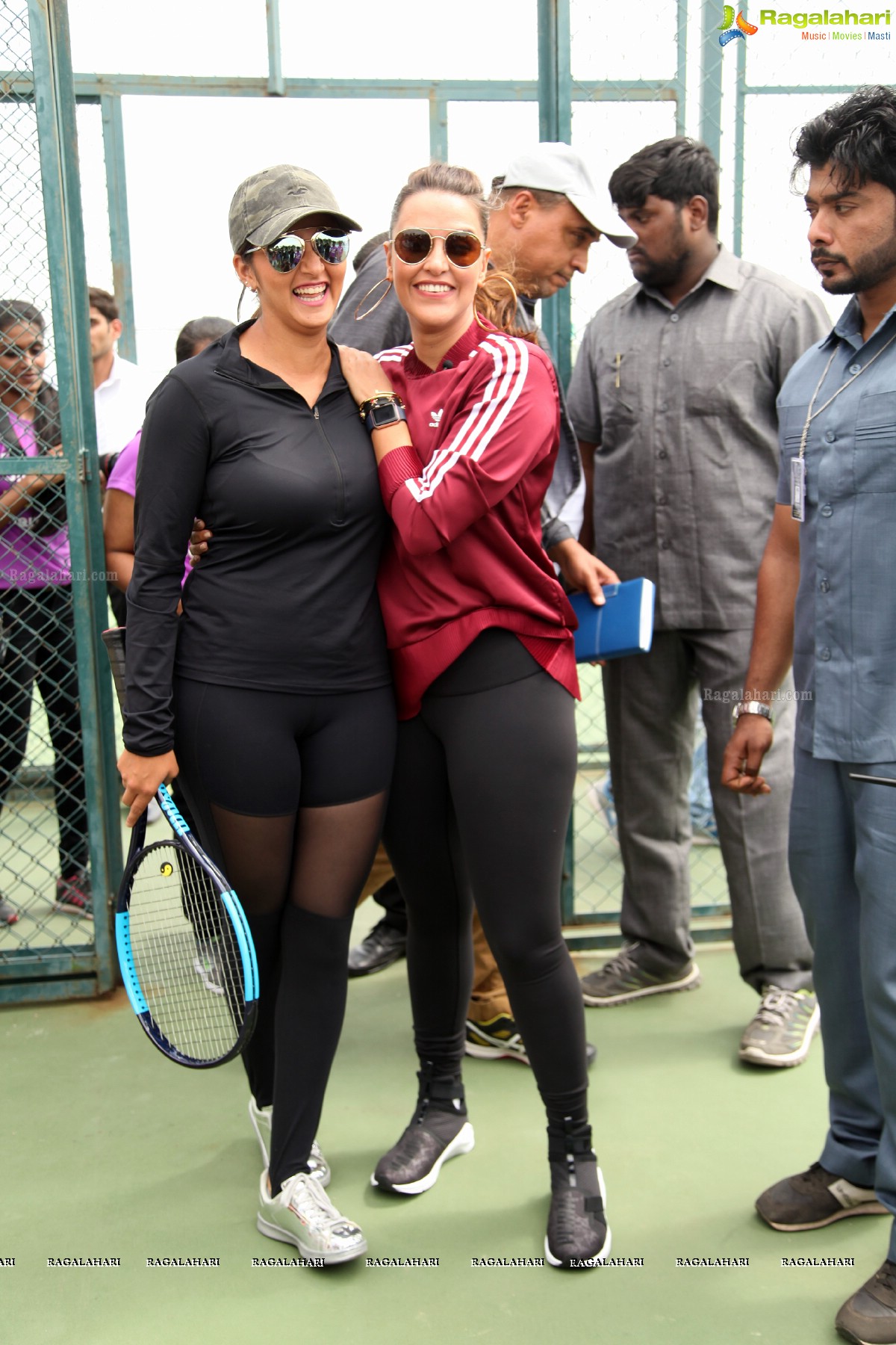 Sania Mirza and Neha Dhupia at the Sania Mirza Tennis Academy