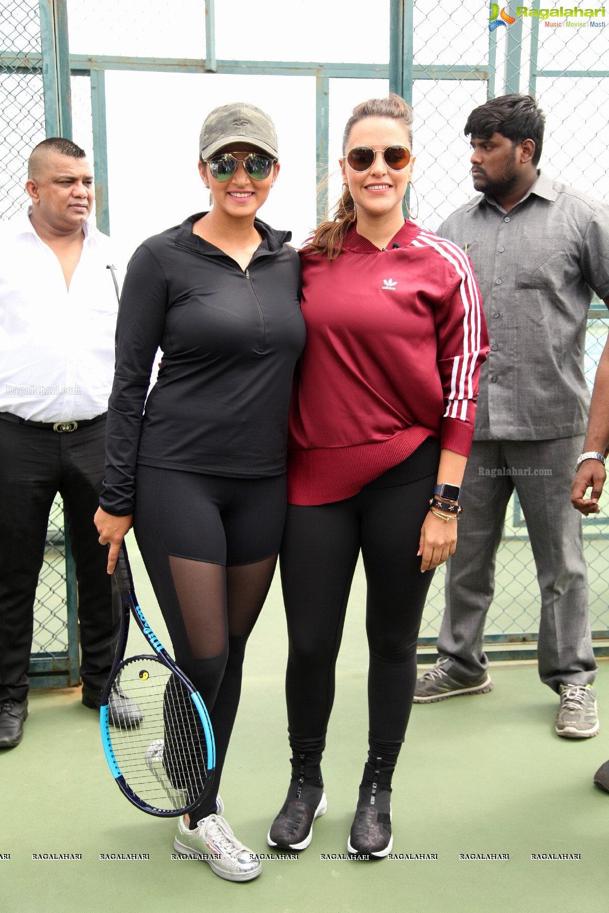 Sania Mirza and Neha Dhupia at the Sania Mirza Tennis Academy