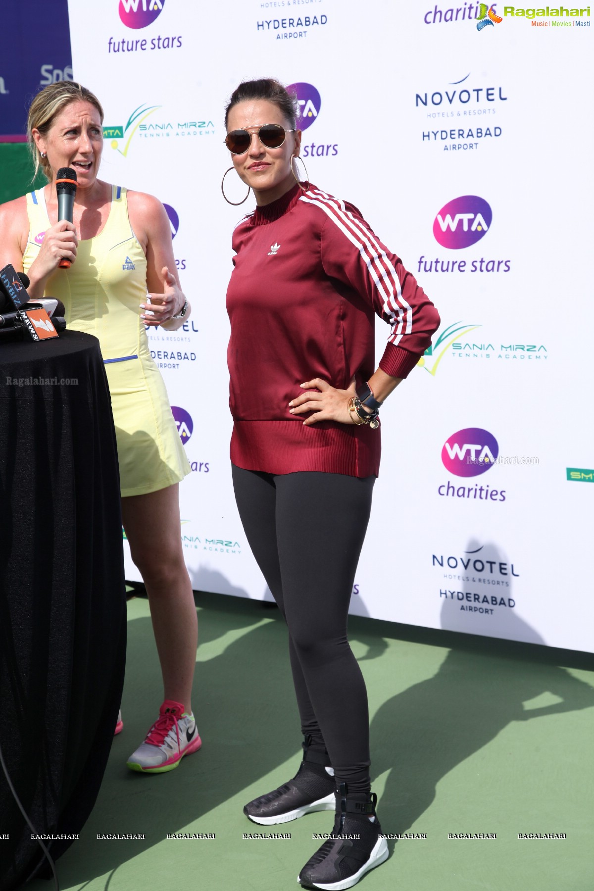 Sania Mirza and Neha Dhupia at the Sania Mirza Tennis Academy