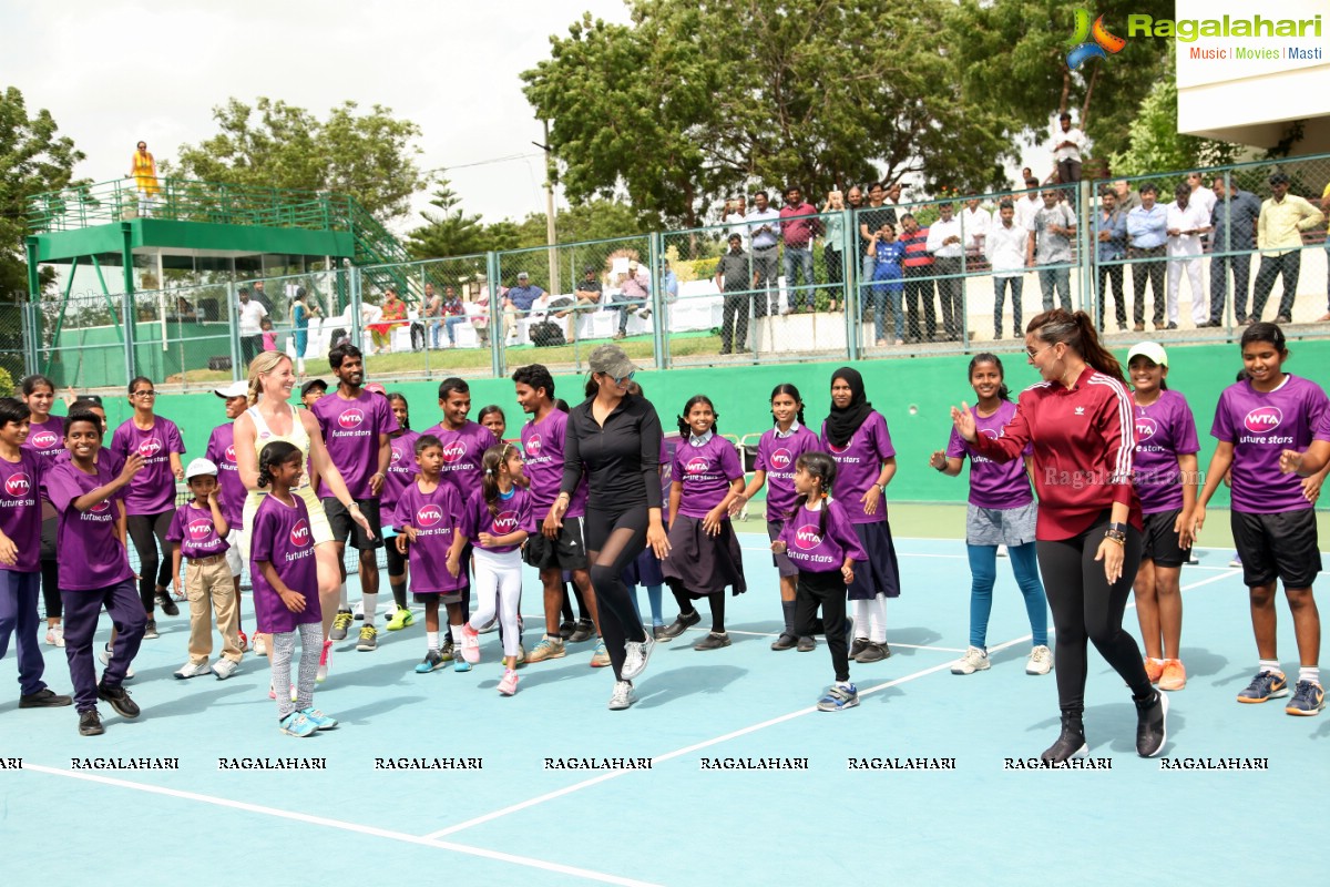 Sania Mirza and Neha Dhupia at the Sania Mirza Tennis Academy