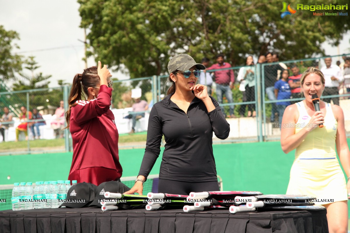 Sania Mirza and Neha Dhupia at the Sania Mirza Tennis Academy