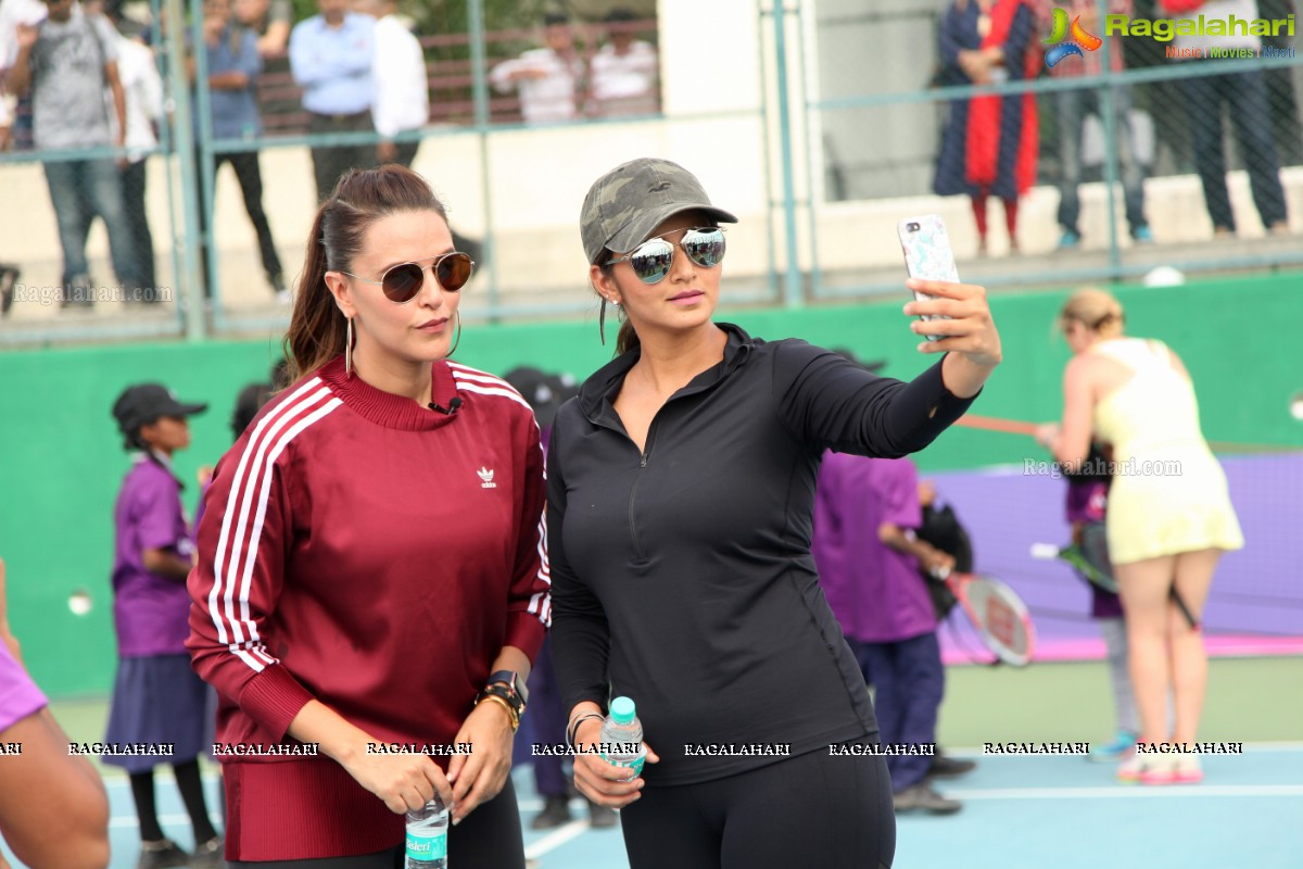 Sania Mirza and Neha Dhupia at the Sania Mirza Tennis Academy