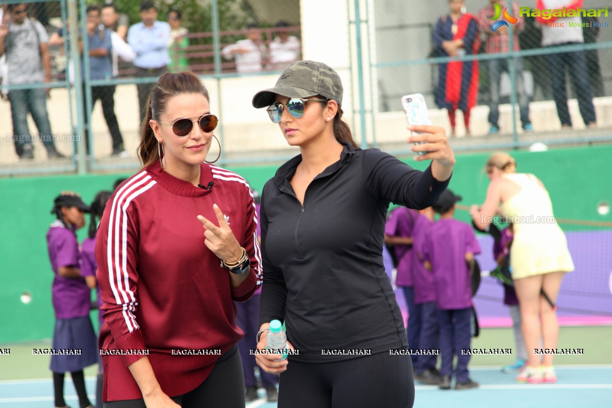 Sania Mirza and Neha Dhupia at the Sania Mirza Tennis Academy