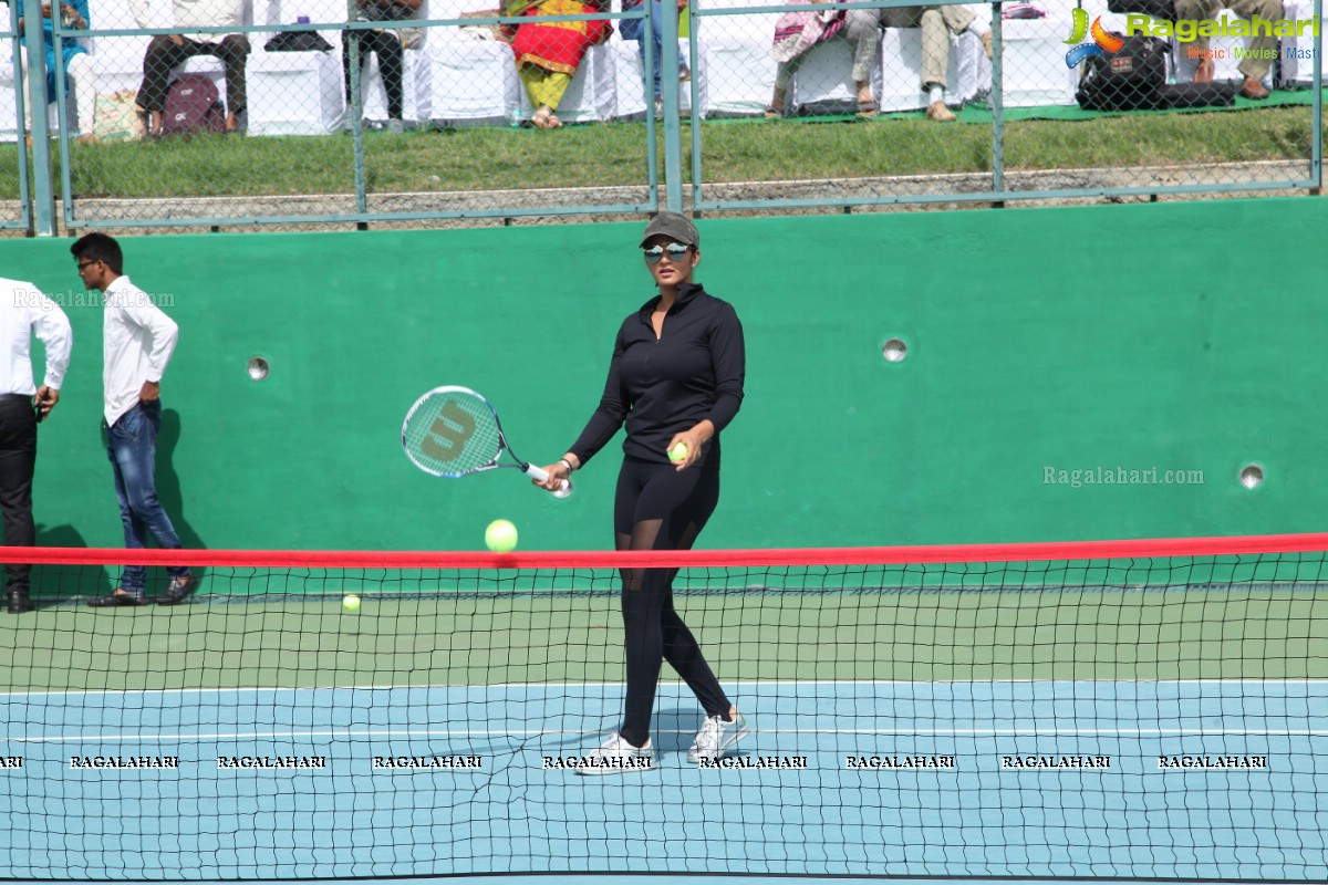 Sania Mirza and Neha Dhupia at the Sania Mirza Tennis Academy