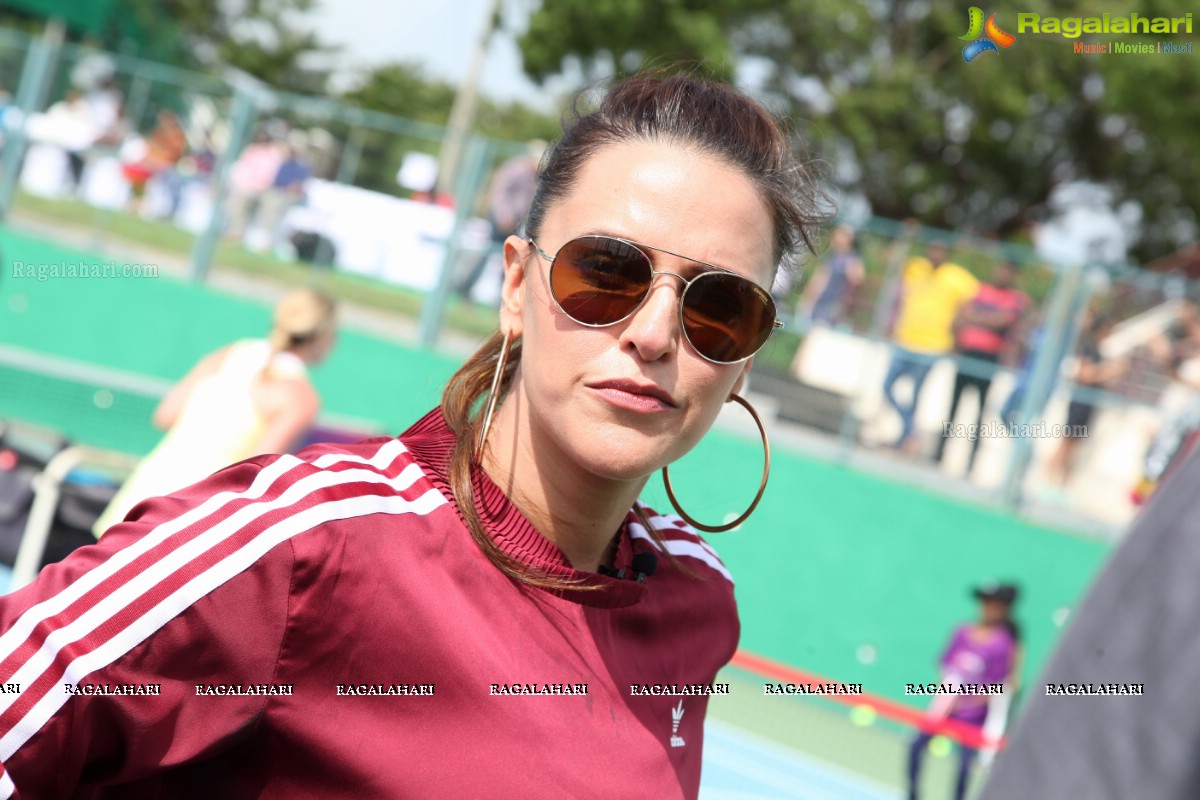 Sania Mirza and Neha Dhupia at the Sania Mirza Tennis Academy