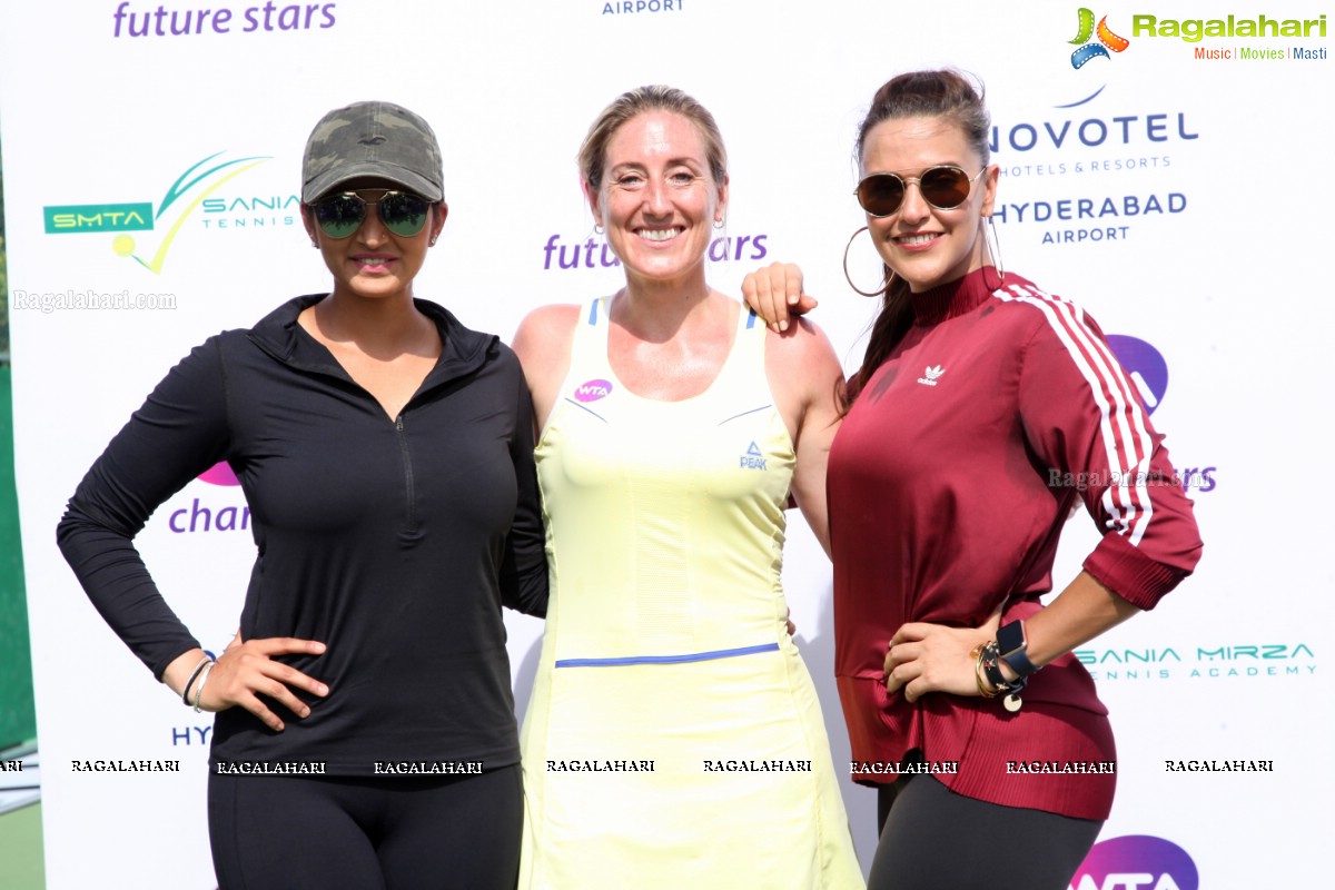 Sania Mirza and Neha Dhupia at the Sania Mirza Tennis Academy