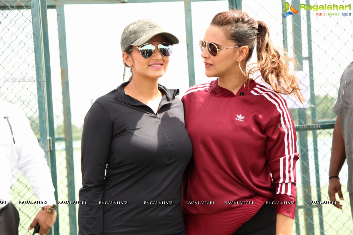 Sania Mirza and Neha Dhupia at the Sania Mirza Tennis Academy