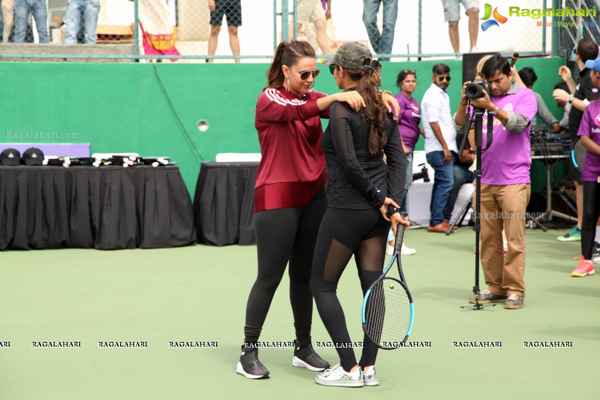 Sania Mirza and Neha Dhupia at the Sania Mirza Tennis Academy