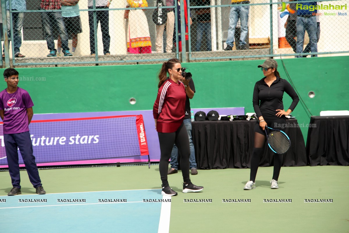 Sania Mirza and Neha Dhupia at the Sania Mirza Tennis Academy