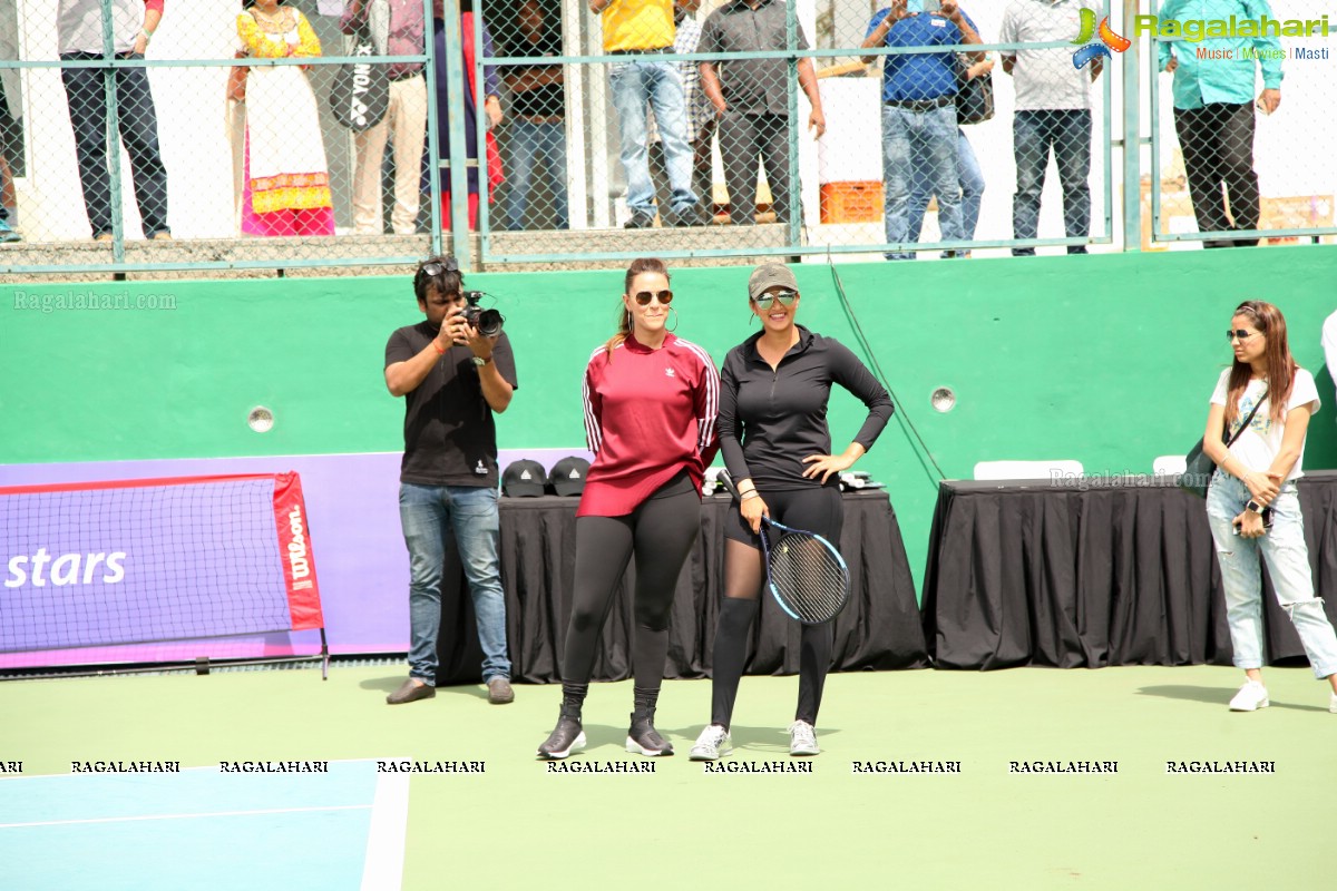 Sania Mirza and Neha Dhupia at the Sania Mirza Tennis Academy