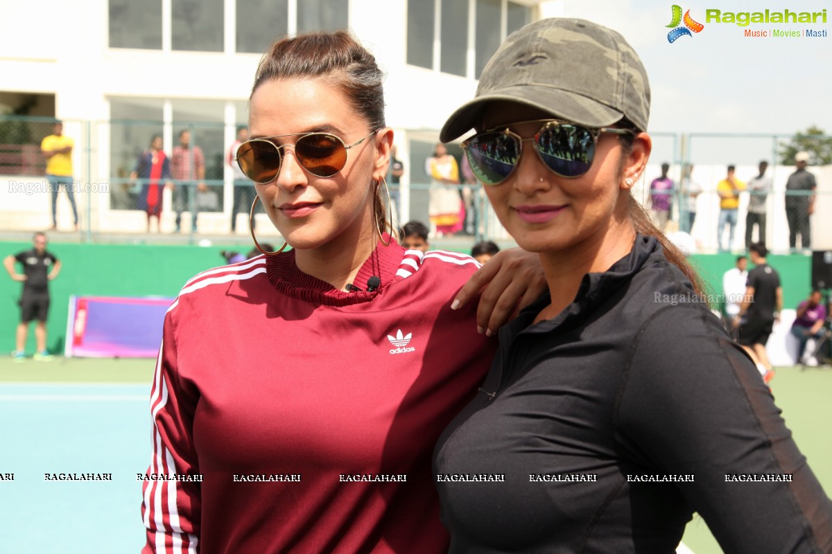 Sania Mirza and Neha Dhupia at the Sania Mirza Tennis Academy