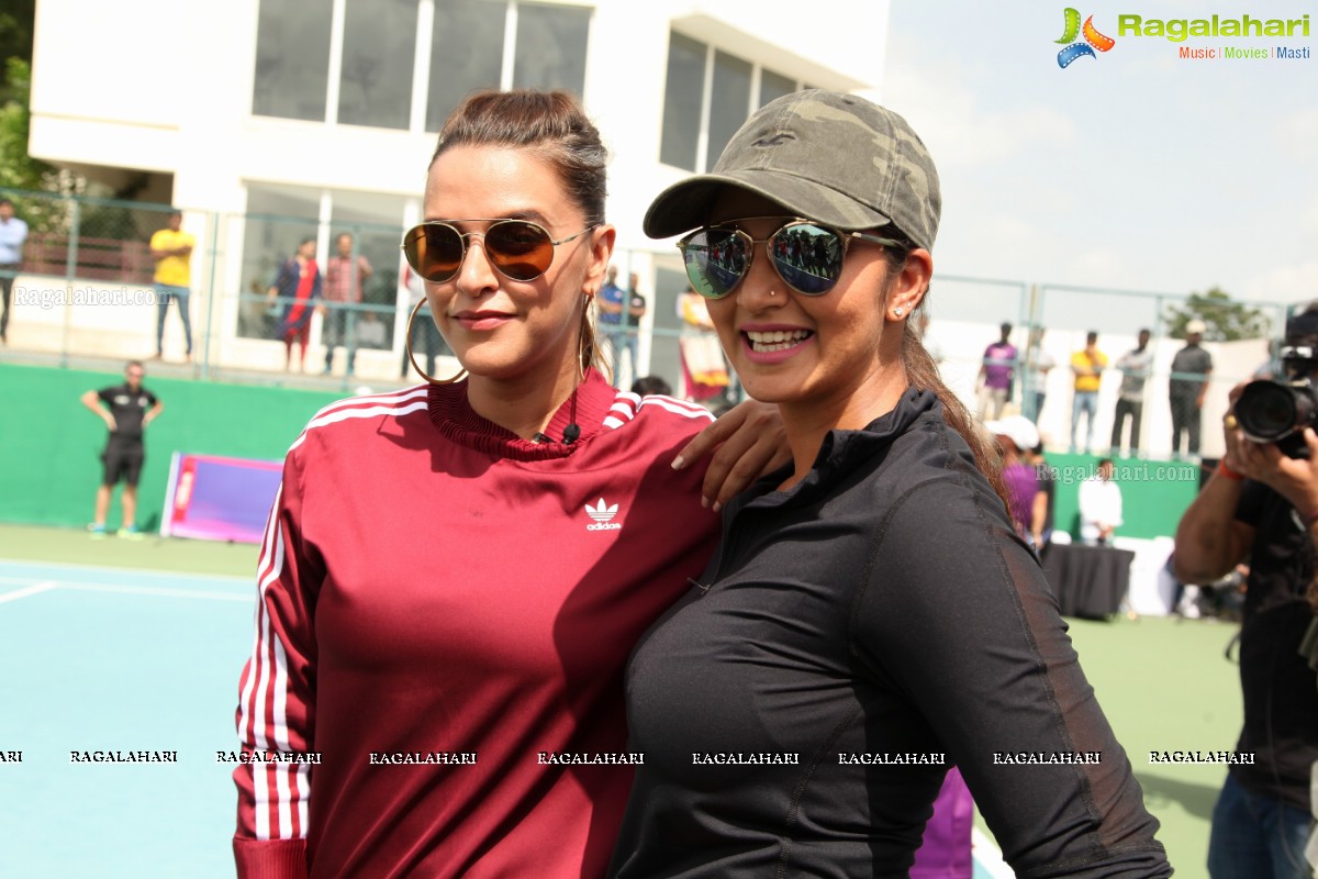 Sania Mirza and Neha Dhupia at the Sania Mirza Tennis Academy