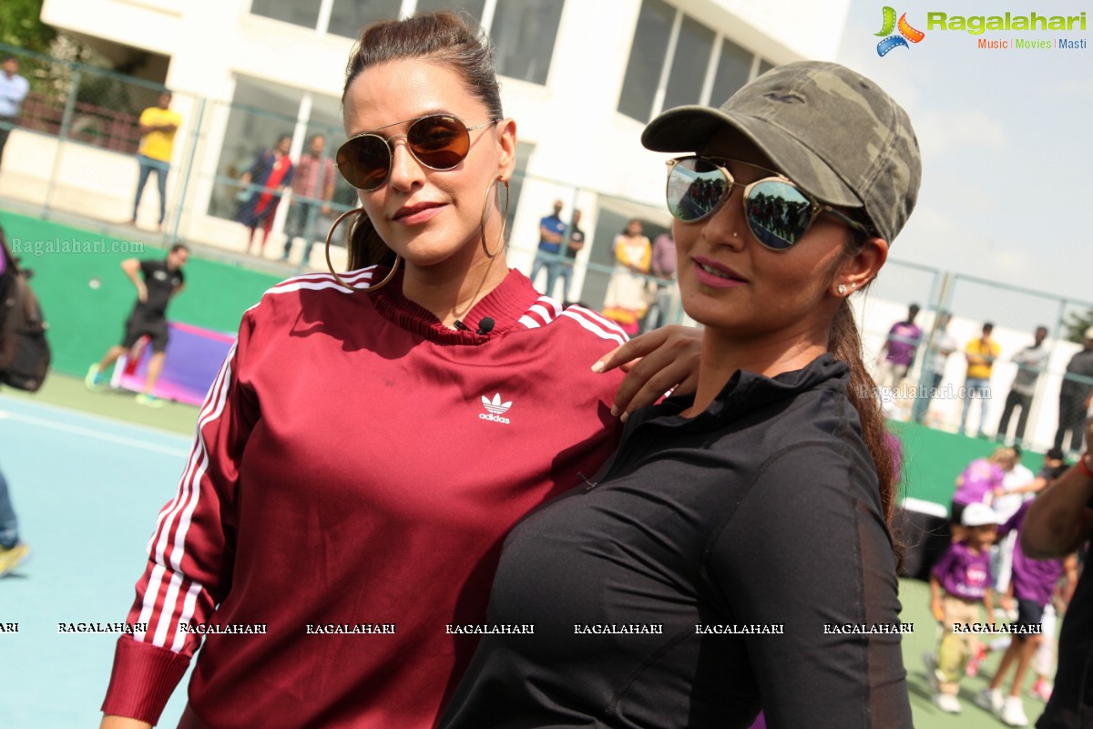 Sania Mirza and Neha Dhupia at the Sania Mirza Tennis Academy