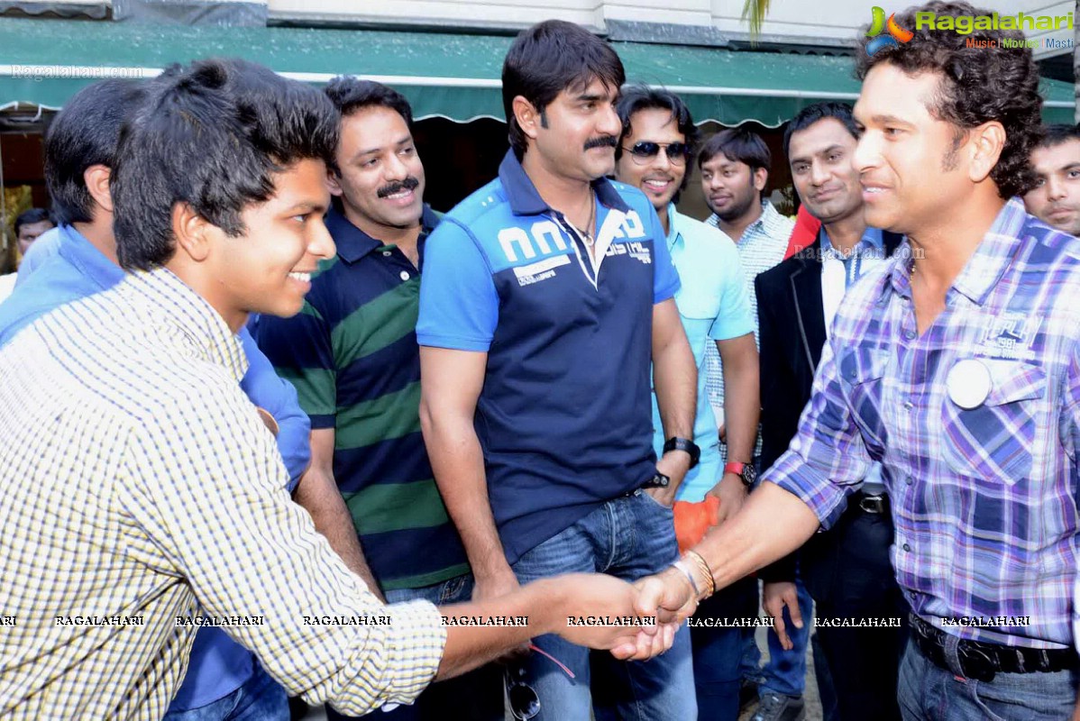 CCL 3 Telugu Warriors Team with Sachin Tendulkar